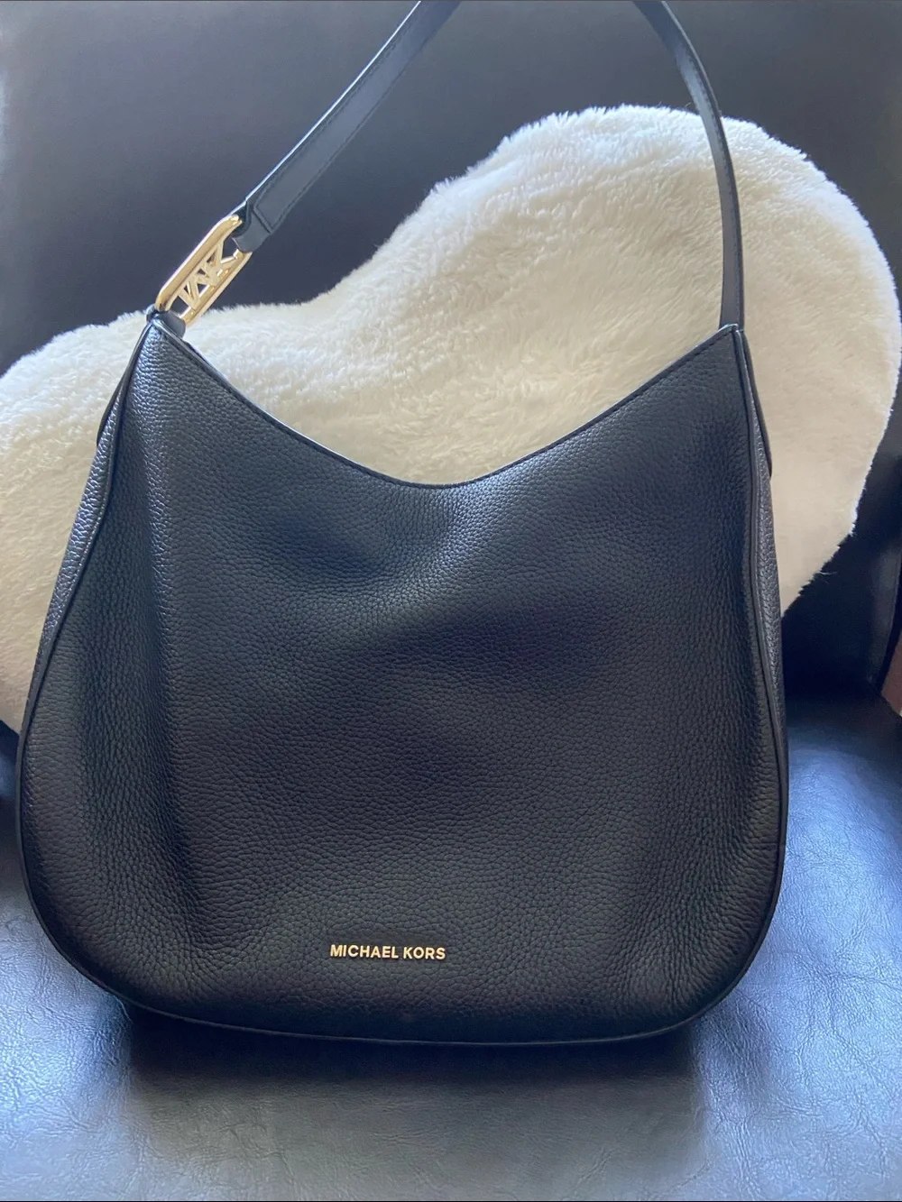 MICHAEL KORS Black Pebbled Leather Hobo with Gold Hardware